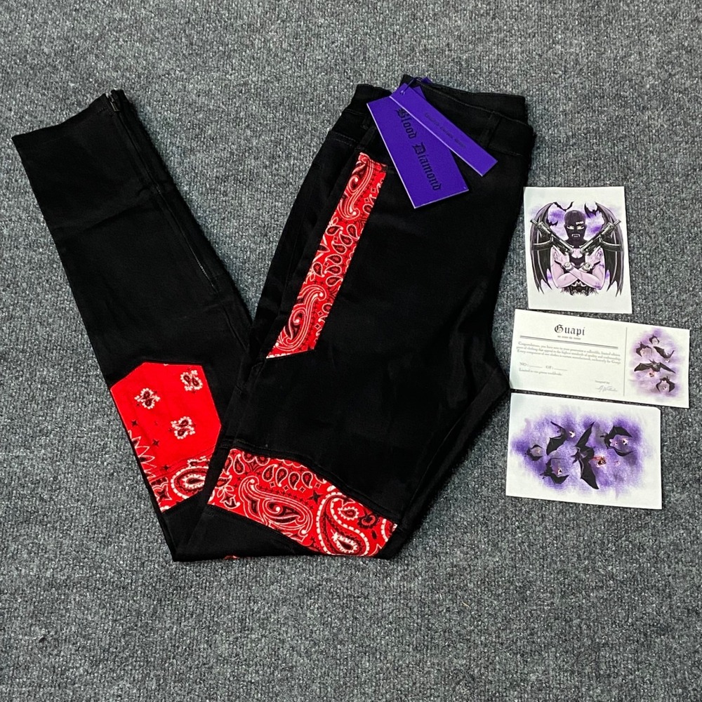 Guapi Blood Diamond Limited Edition Mens 30 Bandana Patchwork Black Denim‎ Pants